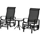 Outsunny 3 PCs Outdoor Gliding Rocking Chair With Tea Table Patio Garden Comfortable Swing Chair Bla