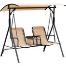 Outsunny 2-Seater Swing Chair Steel Frame Adjustable Canopy Texteline Garden Swing Seat w/ Middle Ta