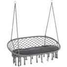Outsunny Hanging Hammock Chair Cotton Rope Porch Swing with Metal Frame and Cushion, Large Macrame S