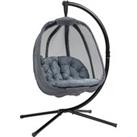 Outsunny Hanging Egg Chair, Folding Swing Hammock with Cushion and Stand for Indoor Outdoor, Patio Garden Furniture, Grey