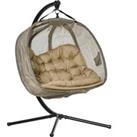 Double Hanging Egg Chair Folding Swing Hammock w/ Cushion, Indoor Outdoor Brown