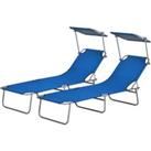 Outsunny Outdoor Foldable Sun Lounger Set of 2, 4 Level Adjustable Backrest Reclining Sun Lounger Ch