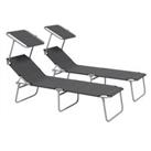 Outsunny Sun Lounger Set of 2, Foldable, 4-Level Adjustable Backrest, Reclining Chair with Sun Shade