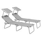 Outsunny Outdoor Foldable Sun Lounger Set of 2, 4 Level Adjustable Backrest Reclining Sun Lounger Ch
