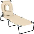 Outsunny Folding Sun Lounger with Pillow & Reading Hole, Adjustable Reclining Chair for Garden B