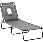 Outsunny Sun Lounger Foldable Reclining Chair with Pillow and Reading Hole Garden Beach Outdoor Recl