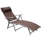 Outsunny Foldable Sun Lounger, Garden Texteline Reclining Chair with Pillow, Adjustable Outdoor Recl