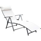 Outsunny Folding Sun Lounger, Steel Frame, Recliner Chaise, Headrest, 7 Position Adjustable, Cream W