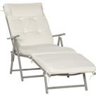 Outsunny Garden Sun Lounger, Foldable Reclining Chair with Pillow, Texteline Fabric, Adjustable Back