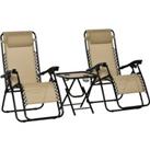 Outsunny 3pcs Folding Zero Gravity Chairs Sun Lounger Table Set w/ Cup Holders Reclining Garden Yard
