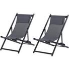 Outsunny Set of 2 Folding Garden Beach Deck Chairs Deckchairs Seaside Folding Garden Patio Lounger, 