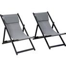 Outsunny Set of 2 Folding Garden Beach Aluminium Frame Deck Chairs Deckchairs Seaside Folding Garden