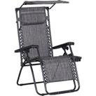 Outsunny Zero Gravity Garden Deck Folding Chair Patio Sun Lounger Reclining Seat with Cup Holder & Canopy Shade - Grey