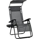 Outsunny Zero Gravity Garden Deck Folding Chair Patio Sun Lounger Reclining Seat with Cup Holder & Canopy Shade - Grey