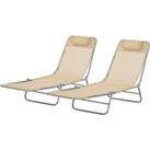 Outsunny Set of Two Steel Frame Sun Loungers, with Reclining Backs - Brown