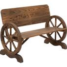Outsunny Wooden Cart Wagon Wheel 2 Seater Garden Bench Outdoor Chair Rustic High Back Loveseat Burnt