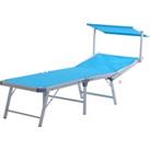 Outsunny Garden Sun Lounger Texteline Chaise Lounge Reclining Chair with Canopy Adjustable Backrest Bed Aluminium Frame - Blue