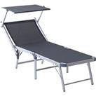 Outsunny Garden Sun Lounger Texteline Chaise Lounge Reclining Chair with Canopy Adjustable Backrest Bed Aluminium Frame - Grey
