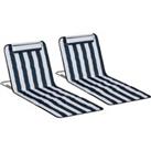 Outsunny Foldable Garden Beach Chair Mat, Set of 2, Lightweight, Adjustable Back, Metal Frame, PE Fa