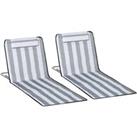 Outsunny Set of 2 Lightweight Foldable Garden Beach Chairs, Adjustable Back, Metal Frame, PE Fabric,