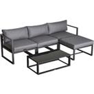 Outsunny 5 Pieces Outdoor Patio Furniture Set, Sofa Couch with Glass Coffee Table, Cushioned Chairs 