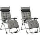 Outsunny 2 Piece Reclining Zero Gravity Chair Folding Garden Sun Lounger with Cushion Headrest Dark 