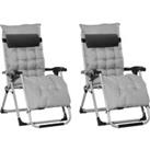 Outsunny 2 Piece Reclining Zero Gravity Chair Folding Garden Sun Lounger with Cushion Headrest Light