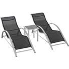 Outsunny 3 Pieces Lounge Chair Set Garden Outdoor Recliner Sunbathing Chair with Table, Black