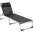 Outsunny Foldable Reclining Sun Lounger Lounge Chair Camping Bed Cot with Pillow 5-Level Adjustable 