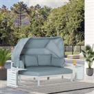 Outsunny 4 Pieces Outdoor Garden Sofa Set, Aluminum Patio Lounge Bed Furniture Set, with Canopy, Pad
