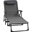 Outsunny Garden Lounger, Mesh Fabric Lounge Chair, 7-Reclining Position Sleeping Bed w/ Pillow &