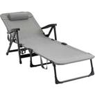 Outsunny Folding Sun Lounger, Mesh Fabric Chaise Lounge Chair, 7-Reclining Position Sleeping Bed wit