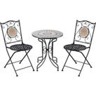 Outsunny 3 Piece Garden Bistro Set, Folding Patio Chairs and Mosaic Round Tabletop for Outdoor, Meta