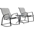Outsunny 3 Pieces Outdoor Patio Bistro Set w/ 2 Rocking Chairs and Tempered Glass Table for Garden, 