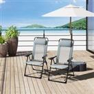 Outsunny Set of 2 Portable Folding Recliner Chair Outdoor Patio Chaise Lounge Chair with Adjustable 