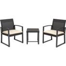 Outsunny Outdoor Garden PP Rattan Style Bistro Set, 3 PCS Patio Side Table Set w/ 2 Cushioned Single
