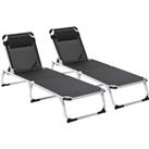 Outsunny Sun Lounger Set, 2 Pieces Foldable Reclining Lounge Chair with Pillow, 5-Level Adjustable, 