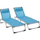 Outsunny Foldable Sun Lounger with Pillow, 5-Level Adjustable Reclining Lounge Chair, Aluminium Fram