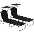Outsunny 2 Pcs Outdoor Foldable Sun Lounger Set w/ Removeable Shade Canopy, Patio Recliner Sun Loung