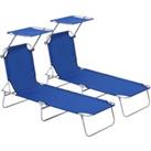 Outsunny 2 Pieces Foldable Sun Lounger Set with Removeable Shade Canopy, Patio Recliner with Adjusta