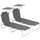 Outsunny Foldable Sun Lounger Set with Shade Canopy, Adjustable Backrest, Mesh Fabric, Patio Recline