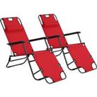 Outsunny Adjustable Garden Loungers with Pillow, Foldable Reclining Chairs, Outdoor, Armrests, Red, 