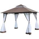 Outsunny 3 x 3 m Garden Metal Gazebo Square Outdoor Party Wedding Canopy Shelter w/Mesh, Brown