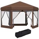 Outsunny 3x3.5m Hexagonal Pop Up Gazebo Party Canopy Height Adjustable Tent Sun Shelter w/ Mosquito 