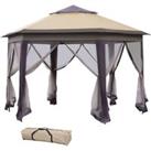Outsunny Hexagon Patio Gazebo Pop Up Gazebo Outdoor Double Roof Instant Shelter with Netting, 4m x 4