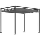 Outsunny 3 x 2 m Outdoor Pergola Gazebo Wall Mounted Retractable Canopy Garden Shelter Sun Shade Party with Metal Frame, Grey