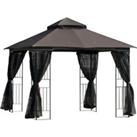 Outsunny Gazebo Garden Outdoor Canopy Double Tier Roof with Removable Mesh Curtains Display Shelves 