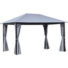 Outsunny 4 x 3(m) Outdoor Gazebo Canopy Party Tent Garden Pavilion Patio Shelter with Curtains, Nett