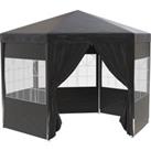 Outsunny Hexagonal Gazebo Canopy Tent, 4m, Party Event Shelter with 6 Removable Side Walls, Windows,