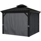 Outsunny 3 x 3.7m Outdoor Hardtop Gazebo Canopy Aluminum Frame with 2-Tier Roof & Mesh Netting S